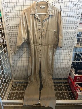 Ideas Utility Tan Coverall Jumpsuit
